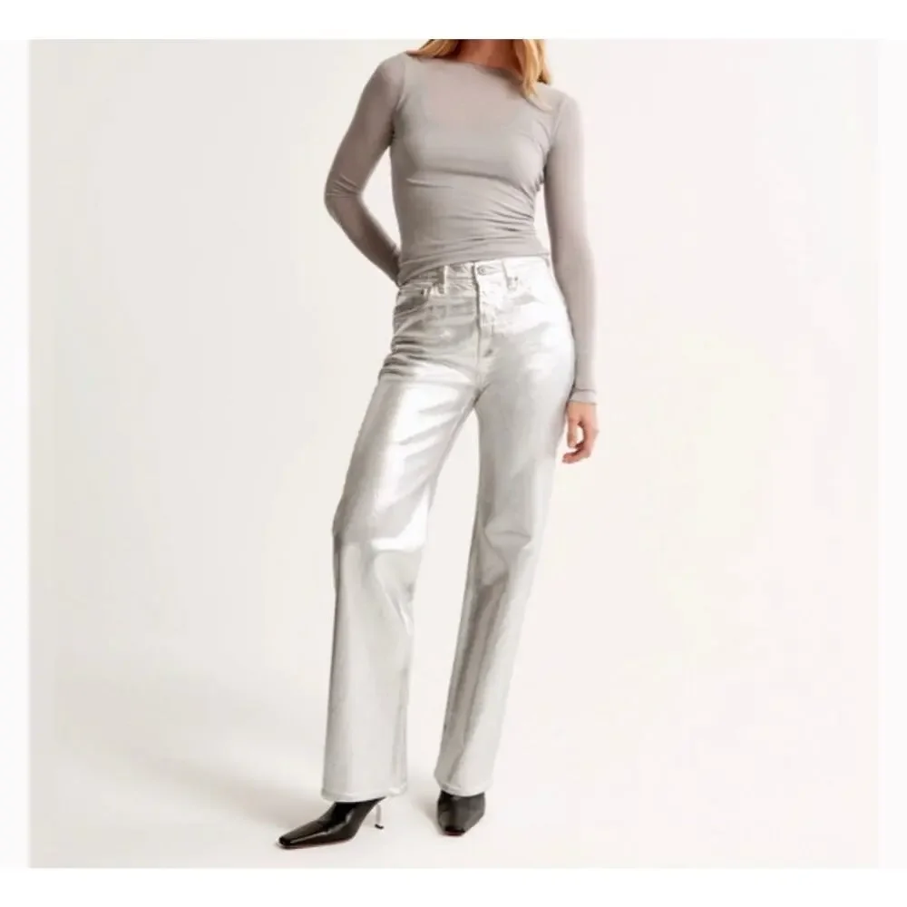 NWT Abercrombie fitch Silver Jeans Sz 28/6 Curve Love90s Straight High Rise NEW - Picture 2 of 9